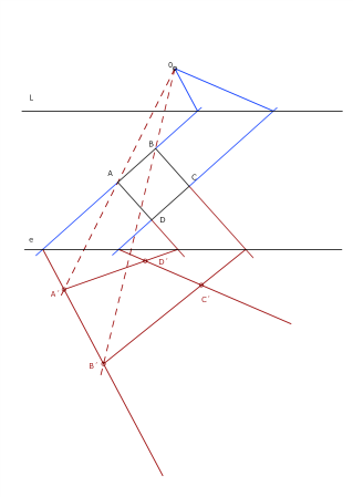 DIBUJAR LA FIGURA HOMOLÓGICA DEL CUADRADO ABCD, CONOCIDOS LA RECTA LÍMITE L, EL CENTRO O Y EL EJE e.