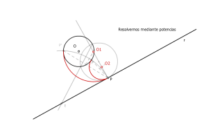 Tangente de circunferencia a otra circunferencia y recta.
