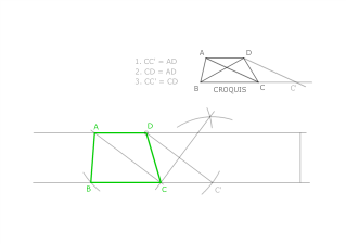 Trapecio conocido: altura, diagonales y CD = DA
