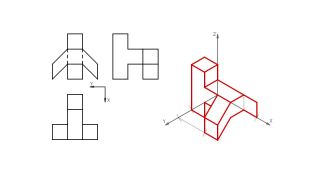 Pieza en isométrico a partir de tres vistas