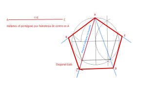 Pentágono dada su diagonal (por semejanza)