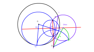 Circunferencias tangentes interiores pasan por A y B