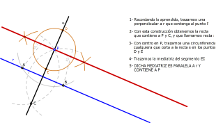 Paralela a recta r por punto exterior, usando mediatrices