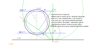 Tangentes a recta y secante a circunferencia. P. tangencia en recta. Inversión