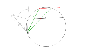 cuerda de una circunferencia dividida por otra a razón dada