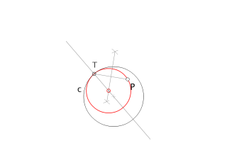 1.5.1.4 TANGENCIAS. Determinar la circunferencia que pasa por P y es tangente a la circunferencia c en el punto T