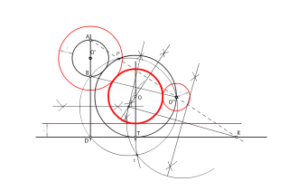 Circumferència tangent a una recta i a dues circumferències .