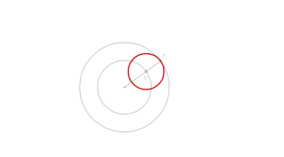 Zirkunferentzia batekiko barne ukitzailea den erradio ezaguneko zirkunferentzia ( R = 20 mm)
