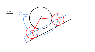 6.-Circunferencias de radio conocido tangentes a una recta y a una circunferencia dadas.