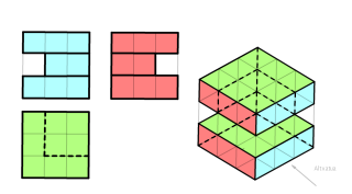 Marraztu perspektiba isometriko honen 3 bista (altxatua, alboko altxatua eta planta) 2