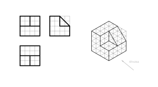 Marraztu perspektiba isometriko honen 3 bista (altxatua, planta eta alboko altxatua) 3