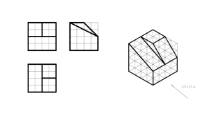 Marraztu perspektiba isometriko honen 3 bista (altxatua, planta eta alboko altxatua) 6