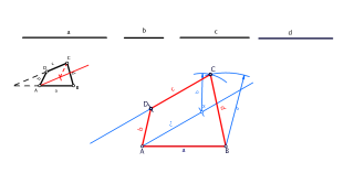 Trapezoide dados los cuatro lados y el ángulo de dos lados opuestos.