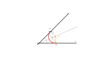22. Enlace de dos rectas secantes dado el punto de tangencia