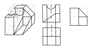 SOLIDO  A 45 GRADOS CON SUS VISTAS PRINCIPALES