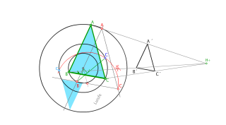triángulo homotético apoyado en 3 circunferencias.