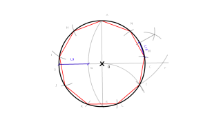 11. División de una circunferncia en 9, 18,... partes iguales.