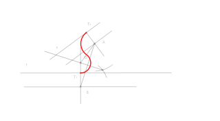 Irudikatu bi zuzen ebatzaileen lotura norabide desberdineko arkuen bidez, ukitze puntuak eta erradio bat ezagutuz