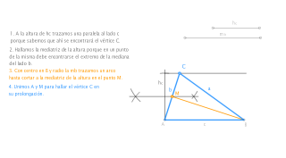 Triángulo conocidos un lado. la altura correspondiente y la mediana de otro lado