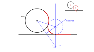 Circunferencia tangente a recta y a circunferenciadado T en la Recta.