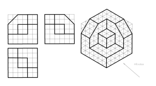 Marraztu bista hauen perspektiba isometrikoa