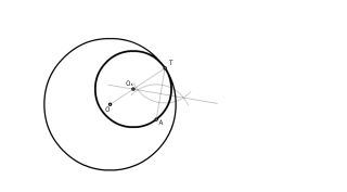Circunferencia tangente a la dada en un punto T que pase por un punto A interior
