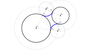 Bi zirkunferentzien arteko kanpoko zirkunferentzia ukitzaileak