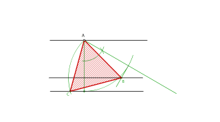 Trazar un triángulo equilátero cos seus vértices colocados sobre as rectas paralelas dadas