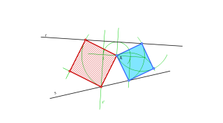 Trazar un cadrado con un vértice no punto A dado e dous dos seus vértices nas rectas dadas r e s