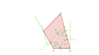 Trazar un trapezoide coñecendo dos lados opostos, l1 (54 mm) e l2 (84 mm), e tres ángulos: A (120º), B (75º) e C (60º) sendo A e B contiguos a l1