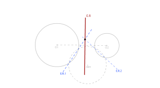 5. Traça l'eix radical de les circumferències (exteriors)