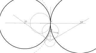Circunferencias tangentes a dos dadas conociendo un punto de tangencia (POTENCIA)