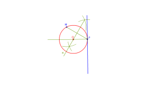 Trazar una circunferencia que pase por un punto M y sea tangente a una recta, en un punto T de ella.
