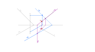 Hallar la intersección de la recta r, con un plano paralelo al alfa que contenga al punto A.