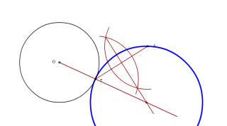Dibujar una circunferencia que pase por el punto A y sea tangente a la circunferencia dada en el punto T. 