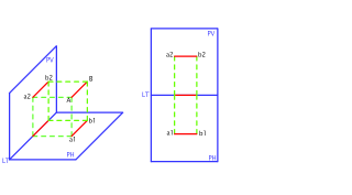 proyectar una linea horizontal de 20mm paralela al plano vertical y paralela al plano horizontal 