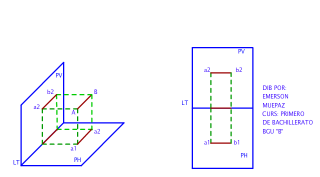 PROYECTAR UNA LINEA HORIZONTAL DE 20 mm. PARALELA AL PLANO VERTICAL Y PARALELA AL PLANO HORIZONTAL