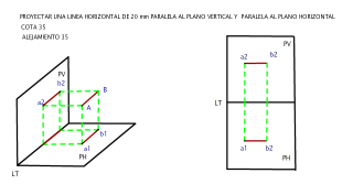 PROYECTAR UNA LINEA HORIZONTAL DE 20 MM PARALELA AL PLANO VARTICAL Y  HORIZONTAL