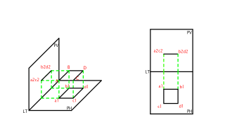 PROYECTAR UN CUADRADO DE 20mm PARALELO AL PLANO HORIZONTAL A  PV Y  PH COTA:25 ALEJAMIENTO:25