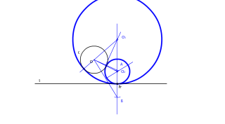 Circunferencias tangente a recta y circunferencia conociendo Pr