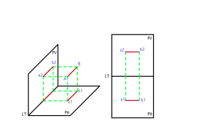 PROYECTAR UNA LINEA HORIZONTAL DE 20  mm. PARALELA AL PLANO VERTICAL Y PARA LELA AL PLANO HORIZONTAL.