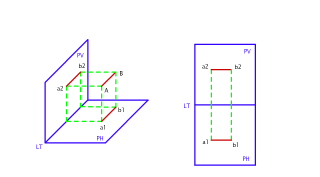 PEOYECTAR UNA LINEA HORIZONTAL DE 20 mm PARALELA AL PLANO VERTICAL Y AL PLANO HORIZONTAL