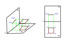 PROYECTAR UN CUADRADO 20mmPARALELO AL PLANO HORIZONTAL A PH Y PV COTA  25 ALEJAMIENTO 25