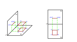 PROYECTAR UN CUADRADO DE 20 mm PARALELO AL PLANO HORIZONTAL A PH Y PV COTA 25 ALEJAMIENTO 25 