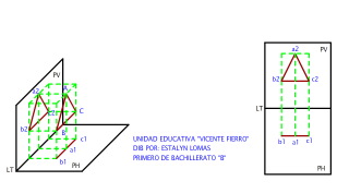 PROYECTAR UN TRIANGULO EQUILATERO AL PLANO HORIZONTAL Y VERTICAL 