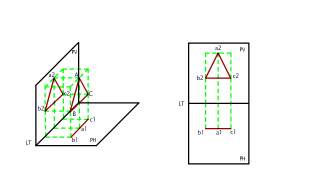 PROYECTAR UN TRIAGULO EQUILATERO AL PLANO ORIZONTAL Y VERTICALCOTA25ALEJAMIENTO25