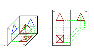 PROYECTAR UNA PIRAMIDE DE BASE CUADRADA A LOS TRES PLANOS