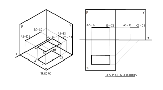 Proyeccion ortogonal sobre tres planos rebatidos 