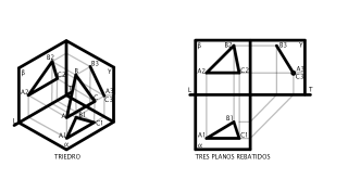 Proyeccìon ortogonal Sobre Tres Planos Rebatidos