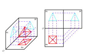 PROYECCION DE UNA PIRAMIDE DE BASE CUADRADA A LOS TRES PLANOS.